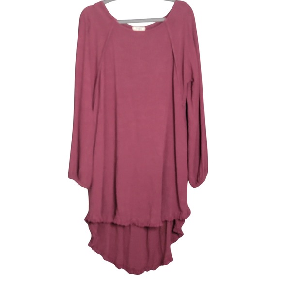 Umgee Dresses & Skirts - Umgee High Low Dress Large Maroon Linen Blend Fringed Hem Boho Lagenlook Peasant